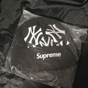 Supreme Black Beanie with White Embroidered Logos